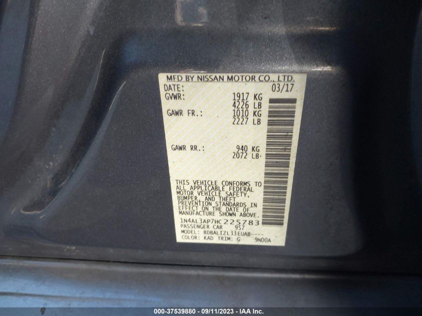 2017 NISSAN ALTIMA 2.5 SV - 1N4AL3AP7HC225783