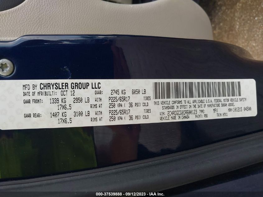 2013 DODGE GRAND CARAVAN SXT - 2C4RDGCG0DR600123