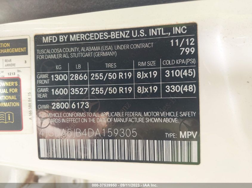 2013 MERCEDES-BENZ ML 350 - 4JGDA5JB4DA159305