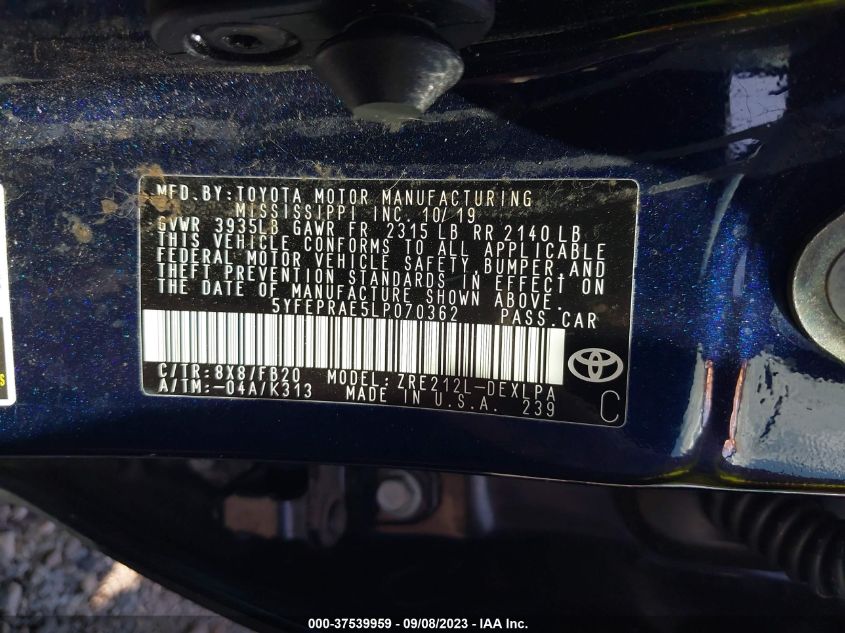 2020 TOYOTA COROLLA LE - 5YFEPRAE5LP070362