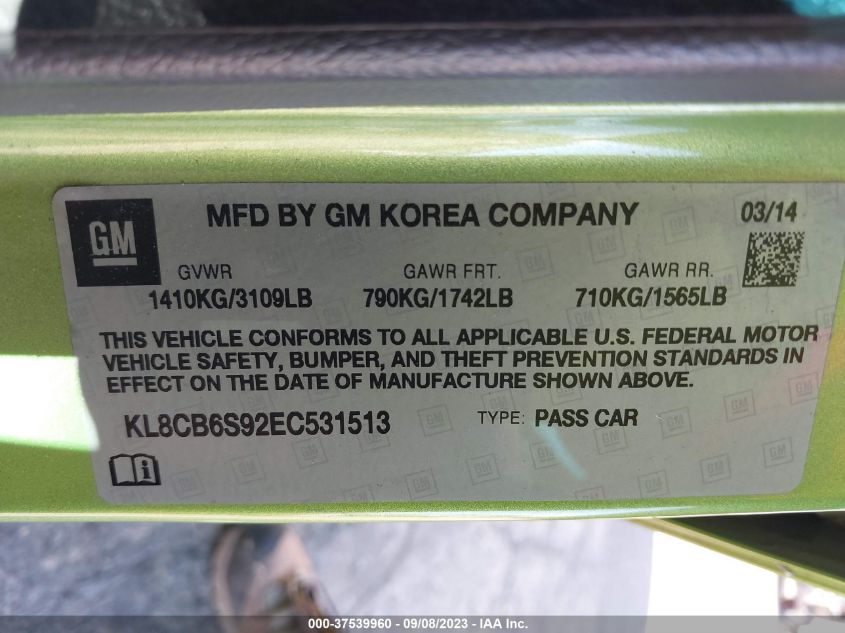 2014 CHEVROLET SPARK LS - KL8CB6S92EC531513