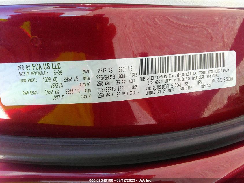 2020 CHRYSLER PACIFICA LIMITED - 2C4RC1GG3LR215941