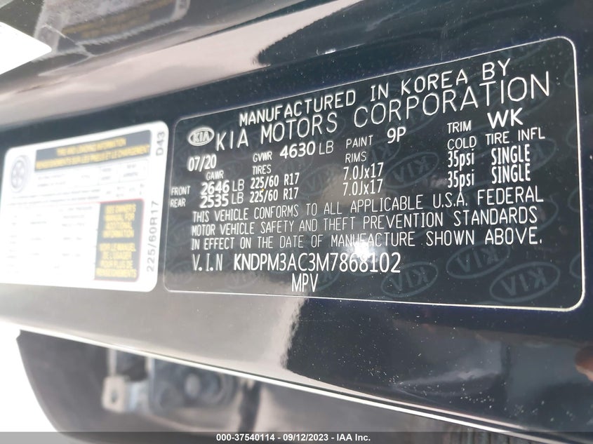 VIN KNDPM3AC3M7868102 2021 KIA SPORTAGE LX