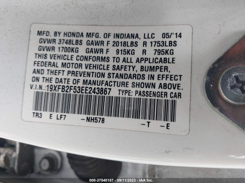 2014 HONDA CIVIC SEDAN LX - 19XFB2F53EE243867