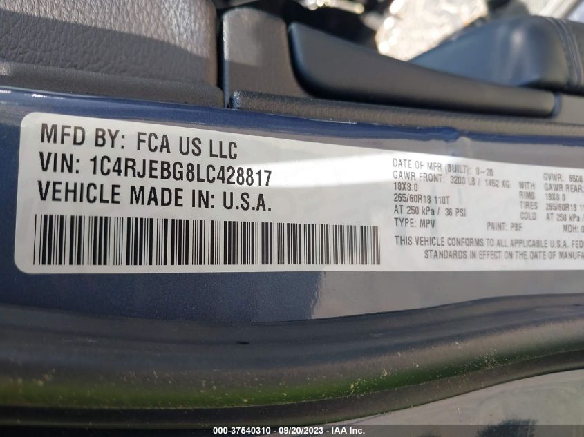 2020 JEEP GRAND CHEROKEE LIMITED - 1C4RJEBG8LC428817