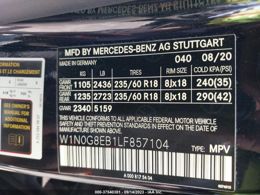 2020 MERCEDES-BENZ GLC GLC 300 - W1N0G8EB1LF857104