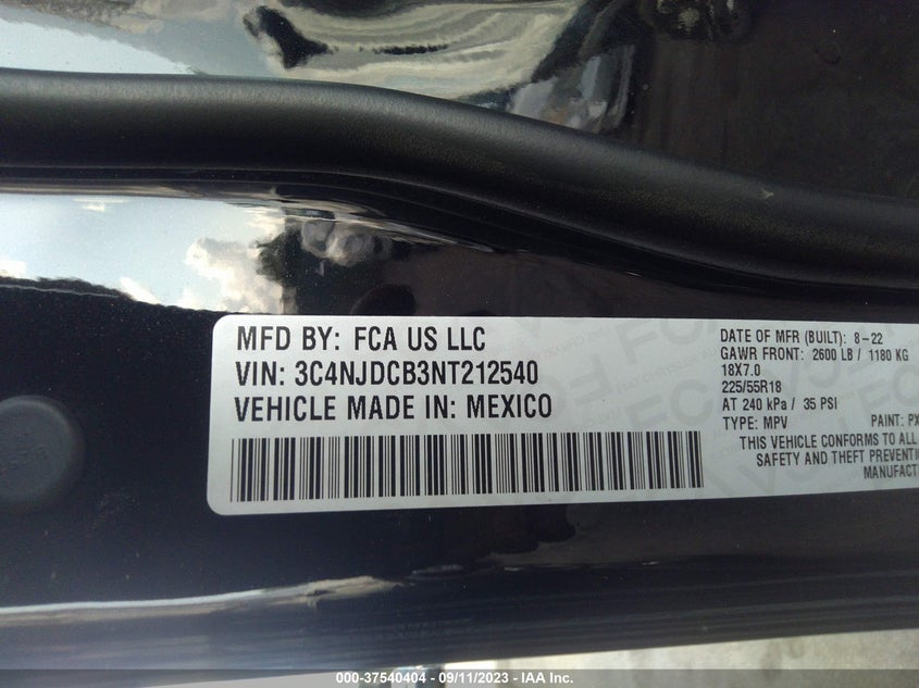 VIN 3C4NJDCB3NT212540 2022 JEEP COMPASS LIMITED