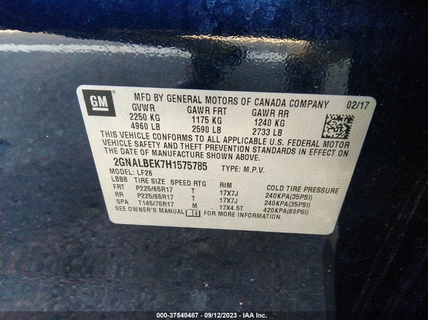 2017 CHEVROLET EQUINOX LS - 2GNALBEK7H1575785