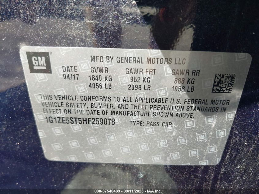 2017 CHEVROLET MALIBU LT - 1G1ZE5ST5HF259078