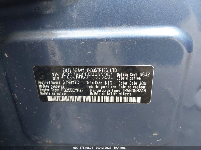 2015 SUBARU FORESTER 2.5I LIMITED - JF2SJAHC5FH833251