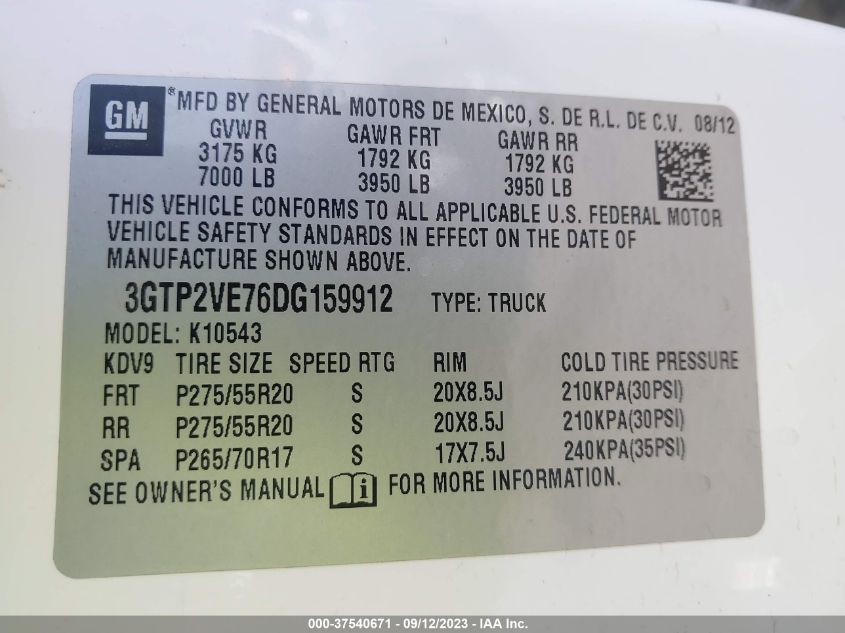 2013 GMC SIERRA 1500 SLE - 3GTP2VE76DG159912