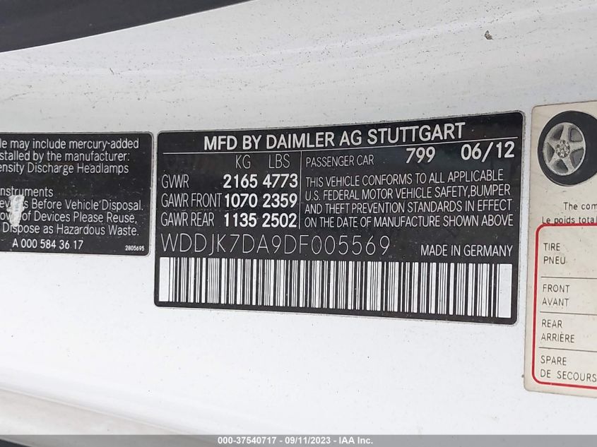 2013 MERCEDES-BENZ SL-CLASS SL 550 WDDJK7DA9DF005569