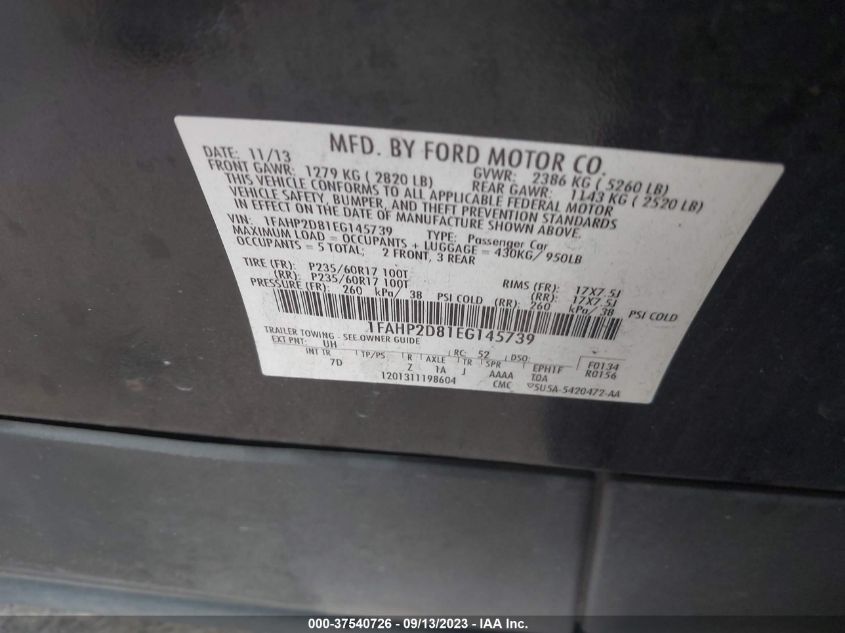 2014 FORD TAURUS SE - 1FAHP2D81EG145739