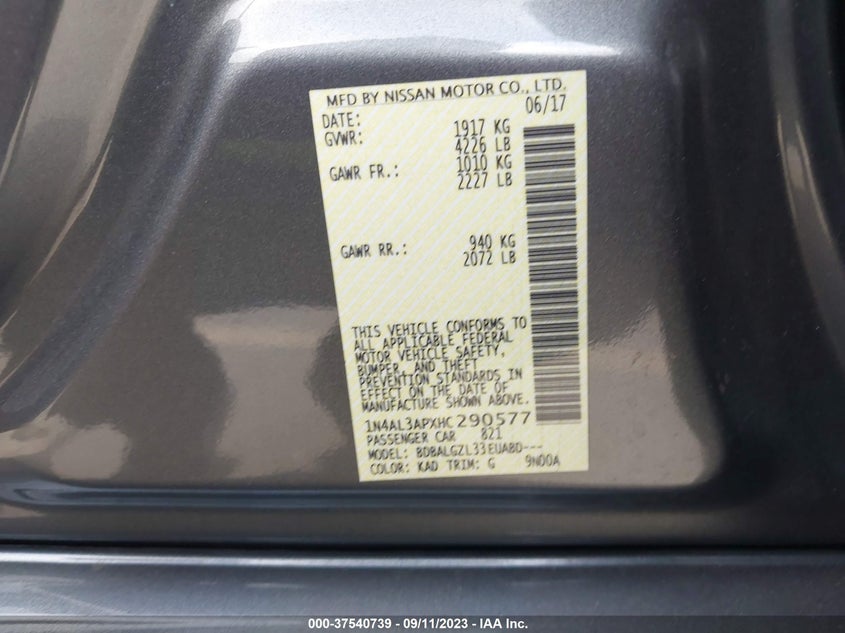 VIN 1N4AL3APXHC290577 2017 NISSAN ALTIMA 2.5 S