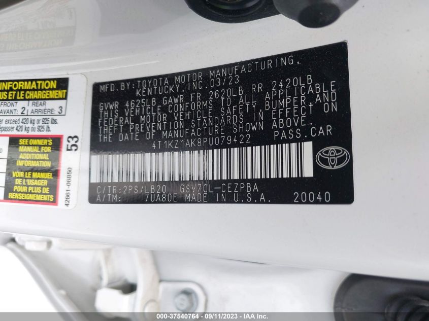 2023 TOYOTA CAMRY V6 - 4T1KZ1AK8PU079422