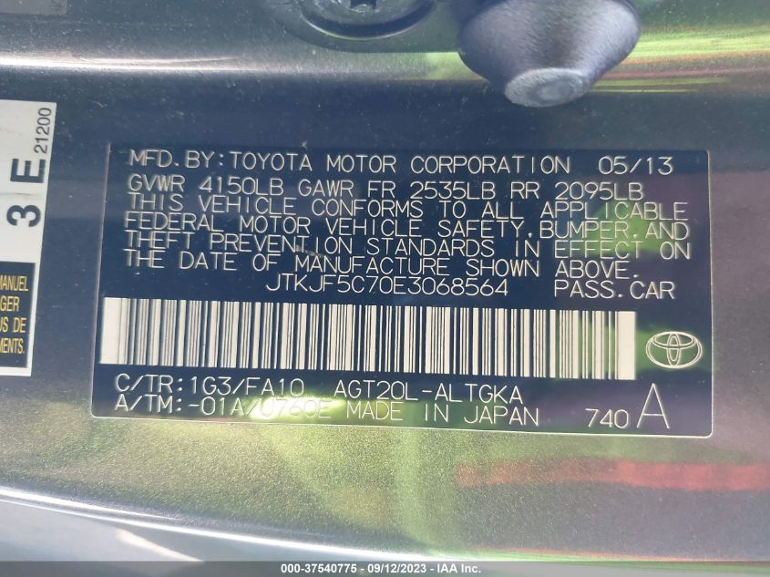 2014 TOYOTA SCION TC - JTKJF5C70E3068564