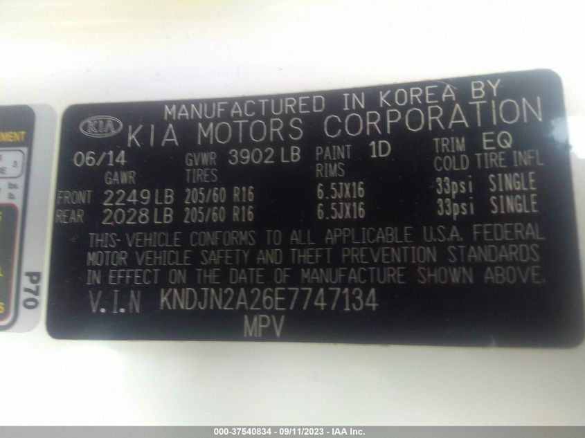2014 KIA SOUL BASE - KNDJN2A26E7747134