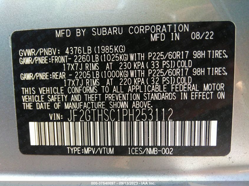 JF2GTHSC1PH253112 Subaru Crosstrek SPORT 9