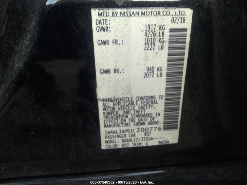 2018 NISSAN ALTIMA 2.5 SV - 1N4AL3AP9JC200776