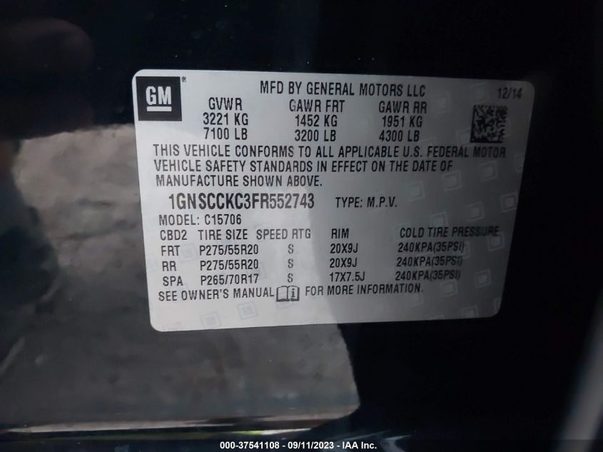2015 CHEVROLET TAHOE C1500 LTZ - 1GNSCCKC3FR552743