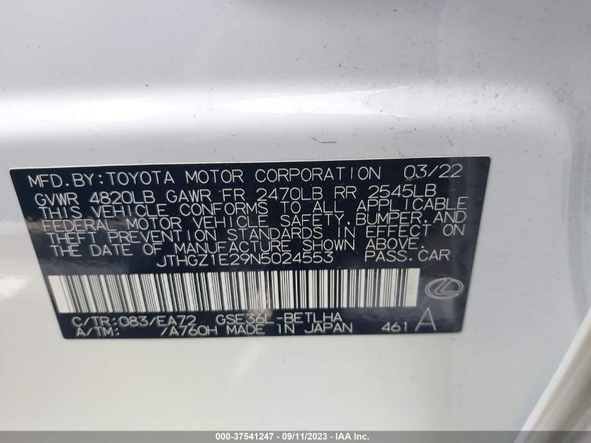 2022 LEXUS IS 350 F-SPORT - JTHGZ1E29N5024553