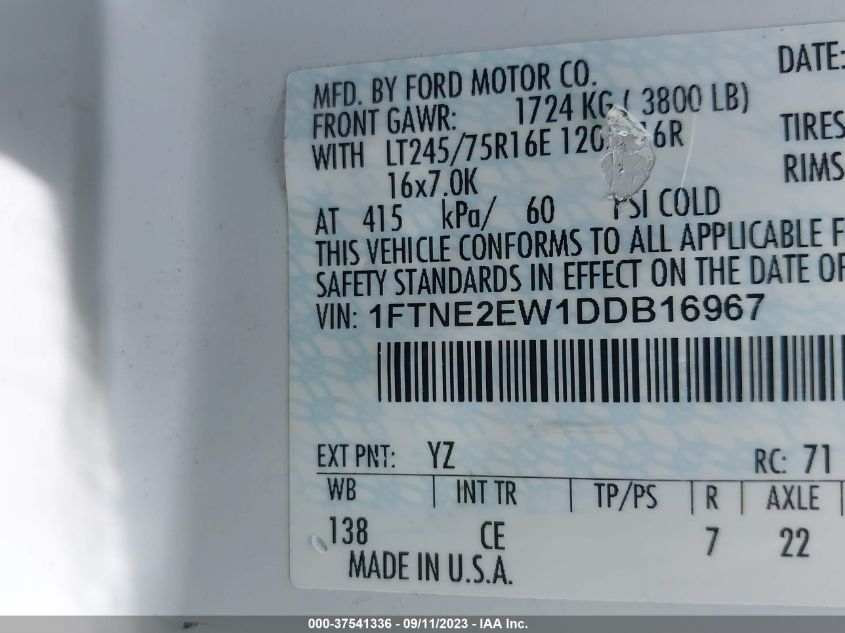 2013 FORD ECONOLINE CARGO VAN COMMERCIAL/RECREATIONAL 1FTNE2EW1DDB16967