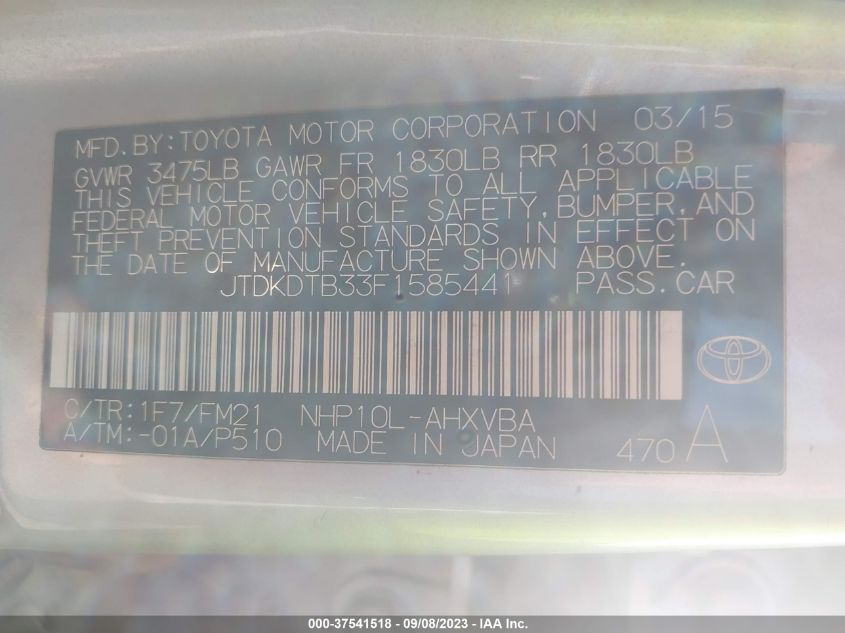 2015 TOYOTA PRIUS C ONE/TWO/THREE/FOUR - JTDKDTB33F1585441