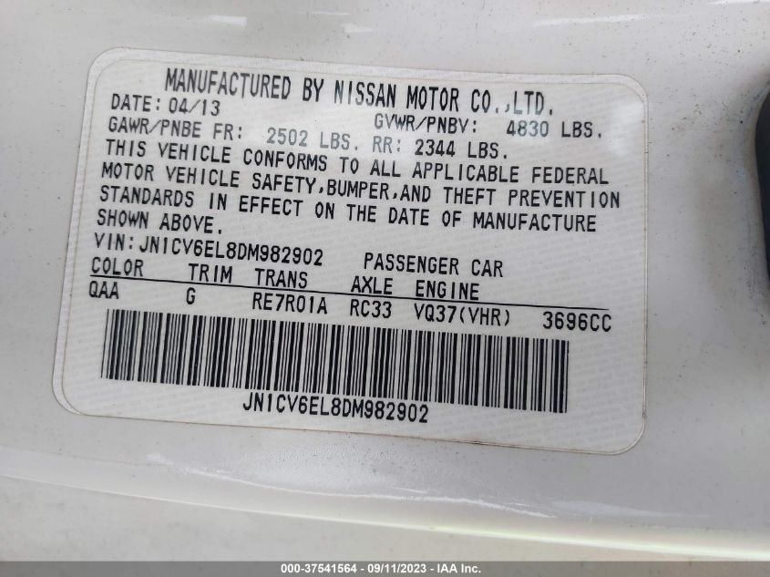 2013 INFINITI G37 COUPE X JN1CV6EL8DM982902