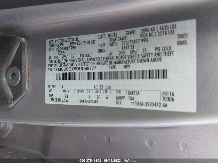 2013 FORD ESCAPE SE - 1FMCU0GX5DUD48777