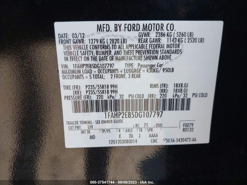 2013 FORD TAURUS SEL - 1FAHP2E85DG107797