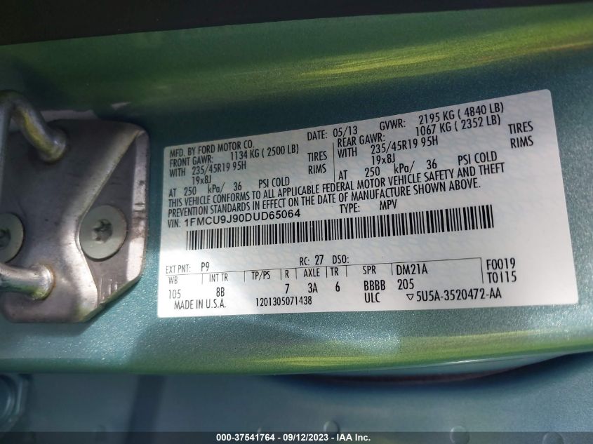 2013 FORD ESCAPE TITANIUM - 1FMCU9J90DUD65064