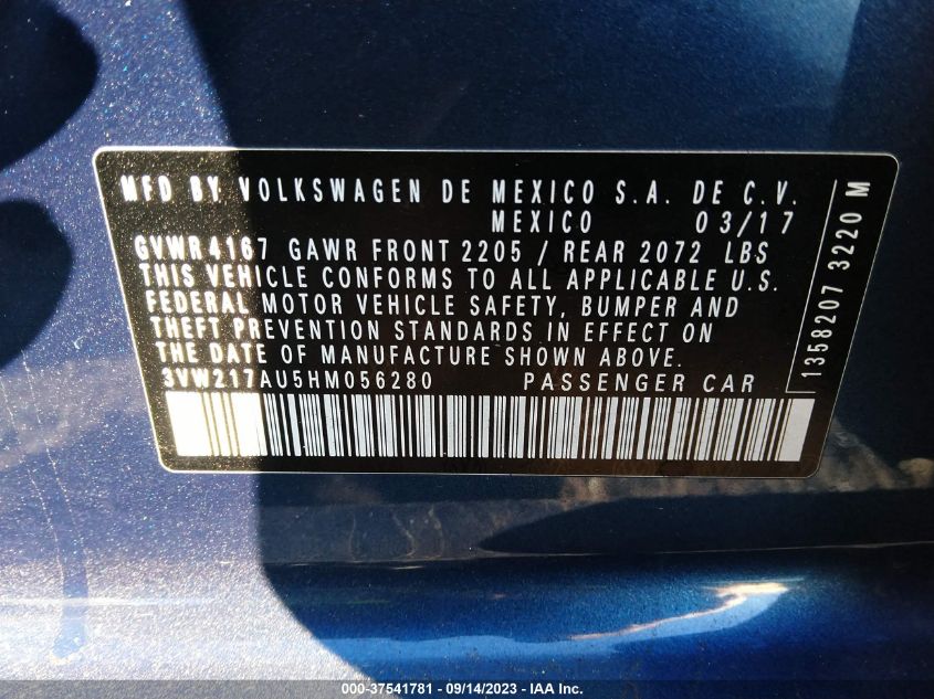 2017 VOLKSWAGEN GOLF S - 3VW217AU5HM056280