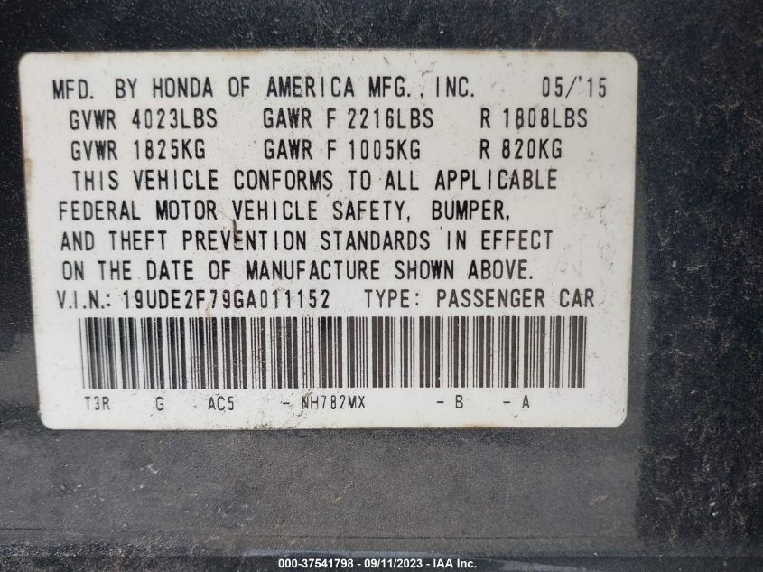2016 ACURA ILX PREMIUM/TECHNOLOGY - 19UDE2F79GA011152