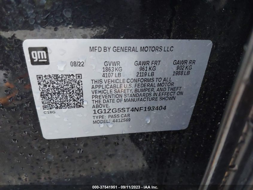 2022 CHEVROLET MALIBU RS - 1G1ZG5ST4NF193404