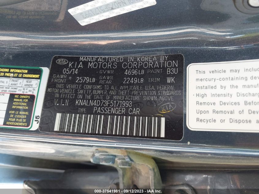 2015 KIA CADENZA PREMIUM KNALN4D73F5171993