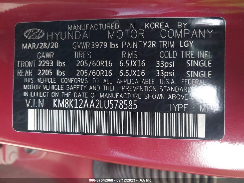 2020 HYUNDAI KONA SE - KM8K12AA2LU578585