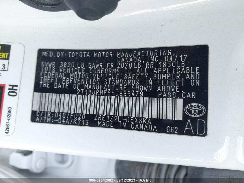 2017 TOYOTA COROLLA L/LE/XLE/SE/XSE - 2T1BURHE6HC899479