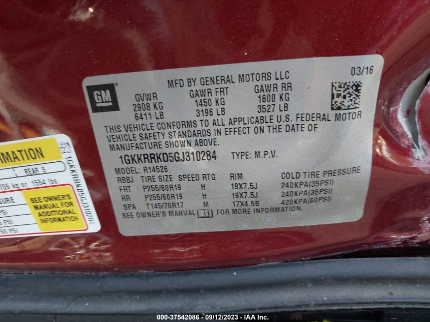 2016 GMC ACADIA SLT - 1GKKRRKD5GJ310284