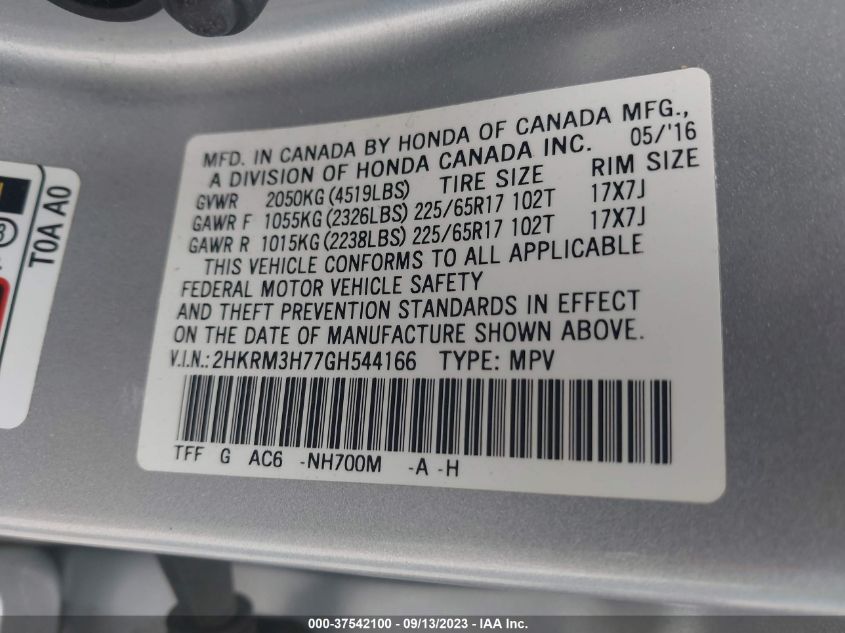 2016 HONDA CR-V EX-L - 2HKRM3H77GH544166