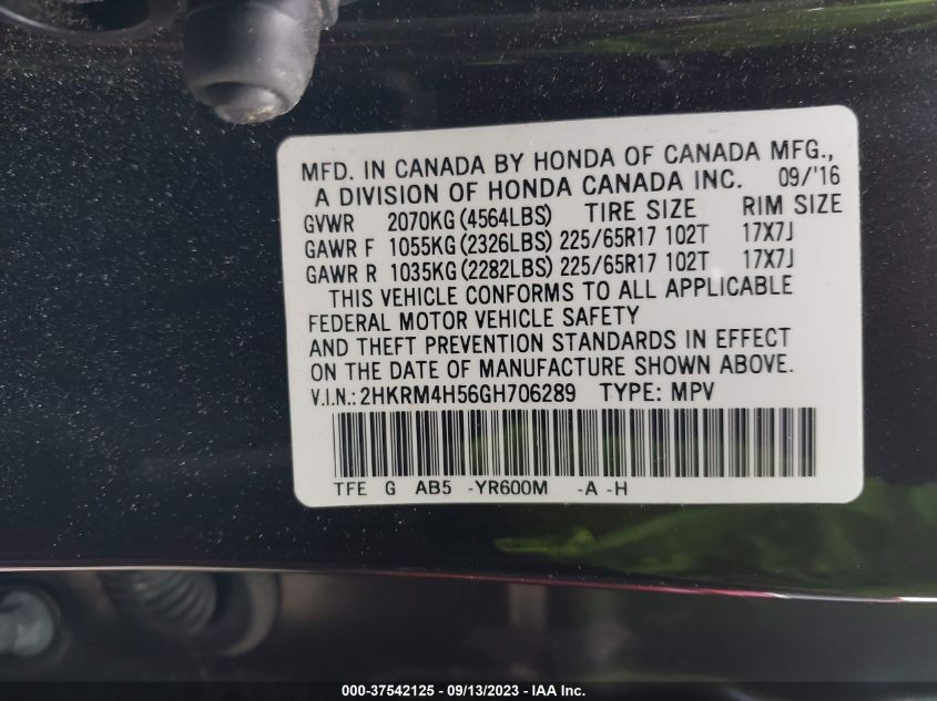 2016 HONDA CR-V EX - 2HKRM4H56GH706289