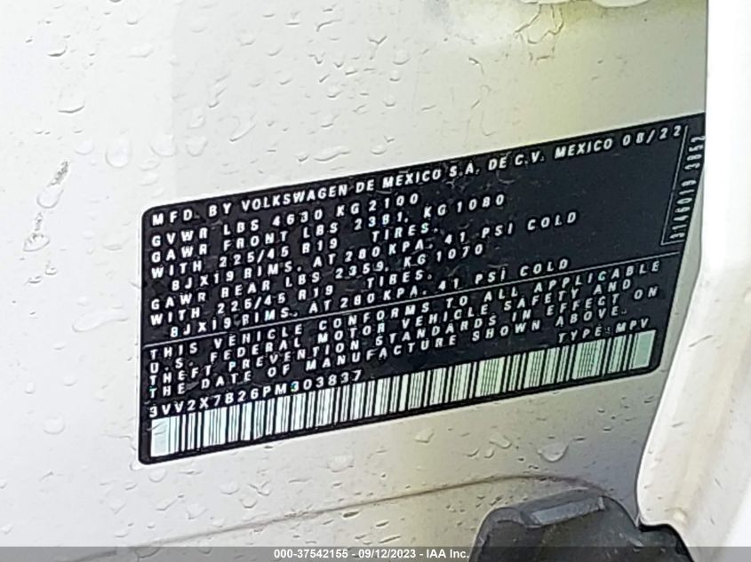 2023 VOLKSWAGEN TAOS SEL - 3VV2X7B26PM303837