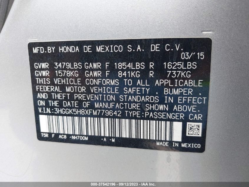 2015 HONDA FIT EX-L/EX - 3HGGK5H8XFM779642