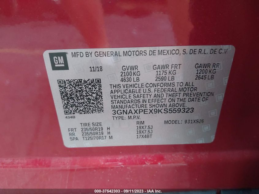 2019 CHEVROLET EQUINOX PREMIER - 3GNAXPEX9KS559323