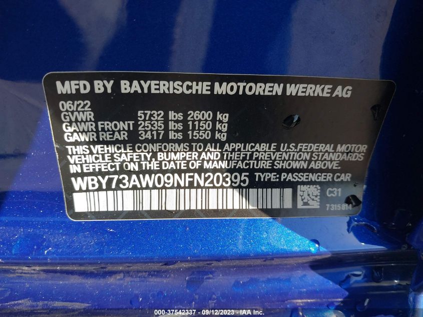 2022 BMW I4 EDRIVE40 WBY73AW09NFN20395
