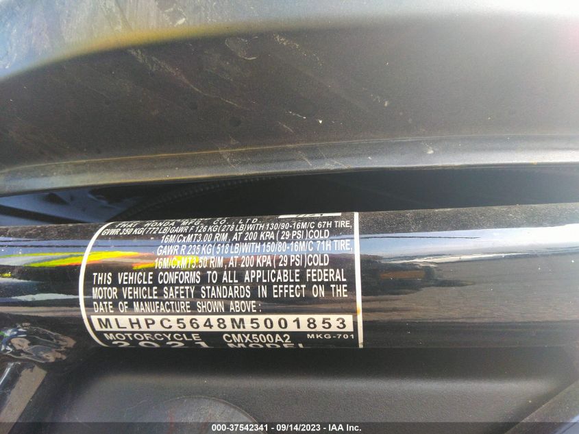 2021 HONDA CMX500 A2 MLHPC5648M5001853