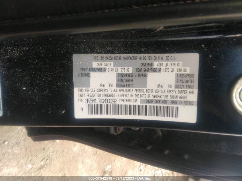 2016 MAZDA MAZDA3 I SPORT - 3MZBM1J7XGM300292