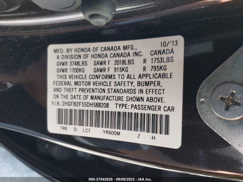2013 HONDA CIVIC SDN LX - 2HGFB2F55DH588208