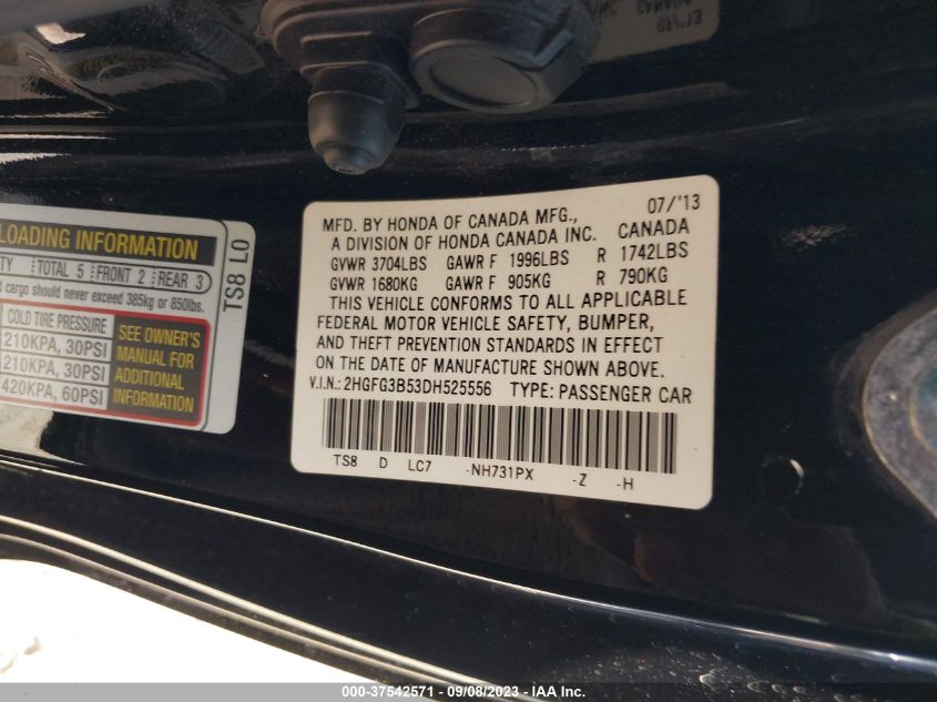 2013 HONDA CIVIC CPE LX - 2HGFG3B53DH525556