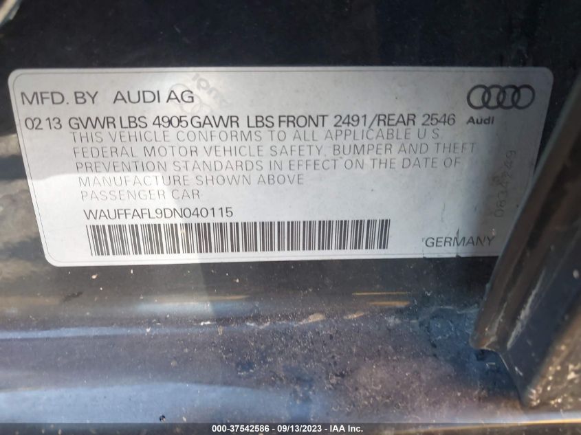 2013 AUDI A4 PREMIUM PLUS - WAUFFAFL9DN040115