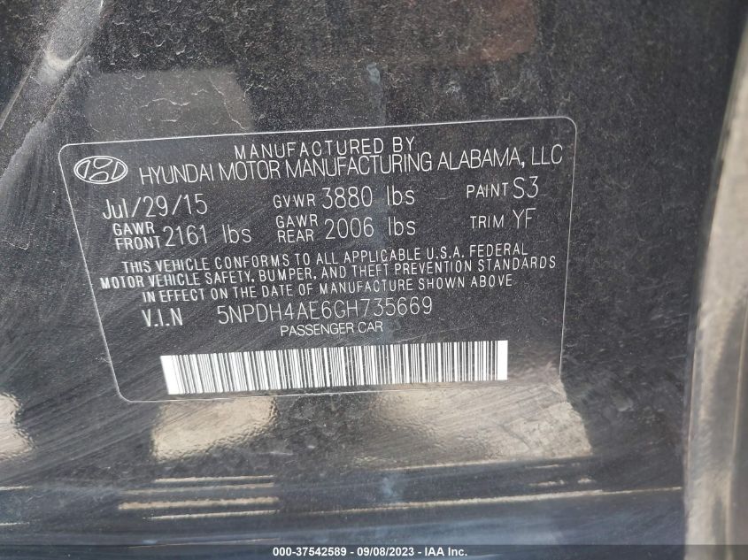 VIN 5NPDH4AE6GH735669 2016 HYUNDAI ELANTRA no.9